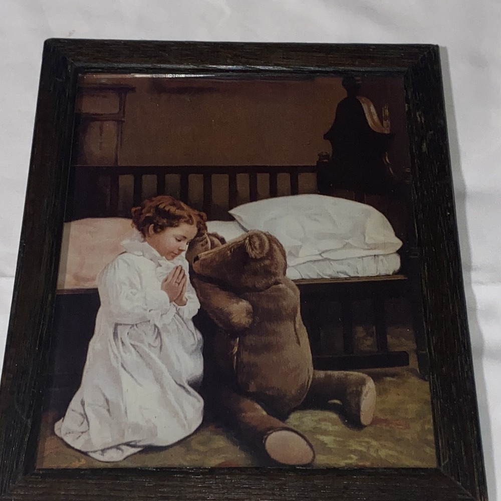 Little Girl And Teddy Bear Bedtime Prayers 8x10 Framed Print Picture VTG